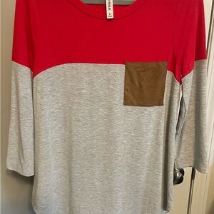 Zenana Outfitters Red and Gray Colorblock Top